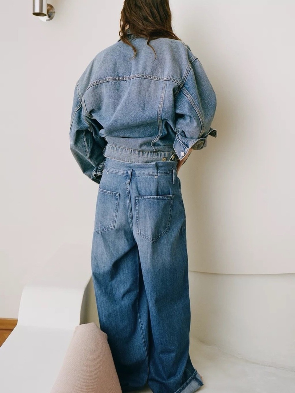 Zara Waist Bag Wide-Leg High-Rise Blue Denim Jeans - Picture 3 of 10